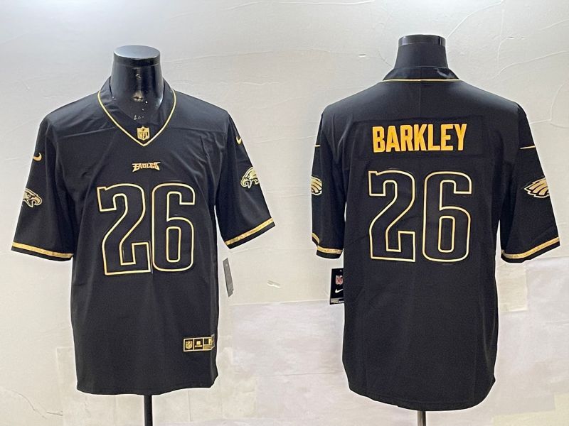 Men Philadelphia Eagles #26 Barkley Black gold Throwback 2025 Nike Vapor Limited NFL Jersey style 1